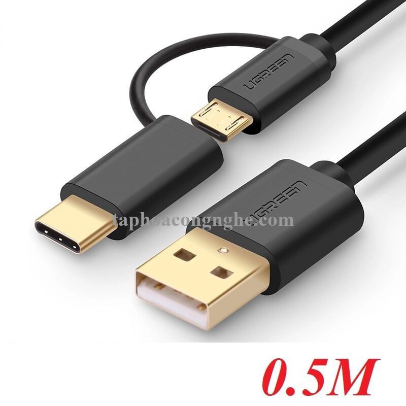 Ugreen 30173 0.5M màu Đen Thiết bị chuyển đổi USB 2.0 sang type-C và micro USB US142 30030173